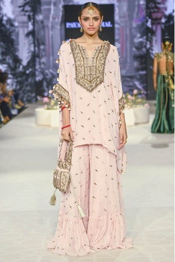 Shahnaaz Blush Pink Embroidered Kurta With Frill Sharara